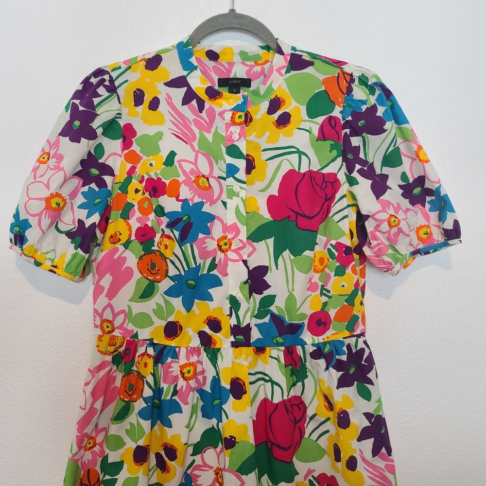 J. Crew Puff Sleeve Dress in Vibrant Garden Print Size 6 - Picture 8 of 11